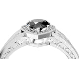 Silver Fancy Black Pear Cut Halo Diamond Split Shank Ring with Prong Setting_10