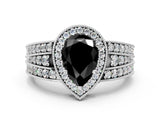 Silver Fancy Black Pear Cut Halo Diamond Split Shank Ring with Prong Setting_6