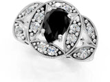 Silver Fancy Black Pear Cut Halo Milgrain Diamond Engagement Ring with Leaf Band and Four-Prong Setting_7
