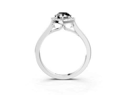 Silver Fancy Black Pear Cut Halo Round Diamond Solitaire Ring with Pavé Band and Four-Prong Setting_27