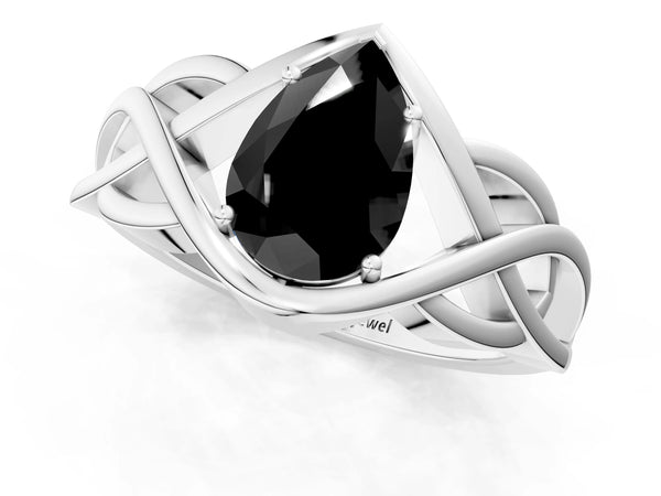 Sterling Silver Pear-Shaped Woven Solitaire Engagement Ring Setting for Black Center