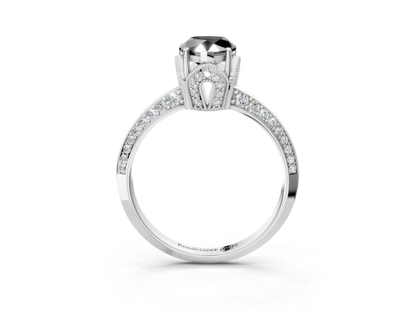 Sterling Silver Pear-Shaped Graduated Pave Engagement Ring Setting for Black Center