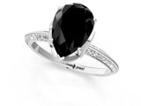 Silver Fancy Black Pear Cut Solitaire Split Shank Pave Diamond Engagement Ring with Four-Prong Setting_7