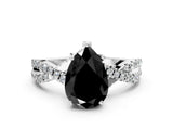 Silver Fancy Black Pear Cut Solitaire Twist Pave Diamond Engagement Ring with Prong Setting_102