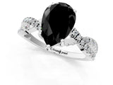 Silver Fancy Black Pear Cut Solitaire Twist Pave Diamond Engagement Ring with Prong Setting_103