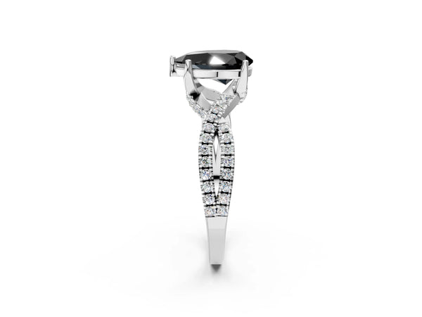 Sterling Silver Pear-Shaped Twisted Split Shank Engagement Ring Setting for Black Center