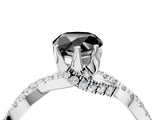 Silver Fancy Black Pear Cut Solitaire Twist Pave Diamond Engagement Ring with Prong Setting_106