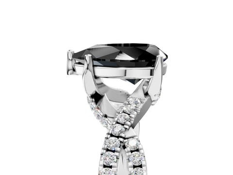 Silver Fancy Black Pear Cut Solitaire Twist Pave Diamond Engagement Ring with Prong Setting_107