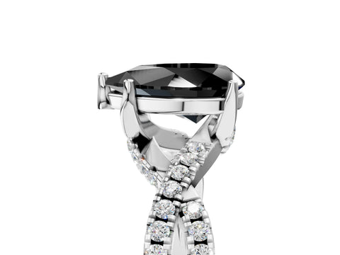 Silver Fancy Black Pear Cut Solitaire Twist Pave Diamond Engagement Ring with Prong Setting_35
