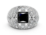 Silver Fancy Black Princess Cut Brilliant Halo Pave Diamond Milgrain Ring_6