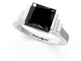 Silver Fancy Black Princess Cut Brilliant Solitaire Diamond Ring with Channel Set Band and Bar Prong Setting_7