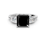 Silver Fancy Black Princess Cut Brilliant Three-Stone Pave Band with Four-Prong Setting_6