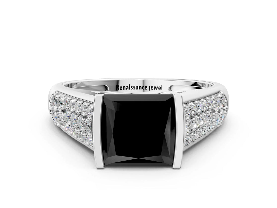 Silver Fancy Black Princess Cut Cut Diamond Channel Set Pave Band with Tension Prong Setting_6