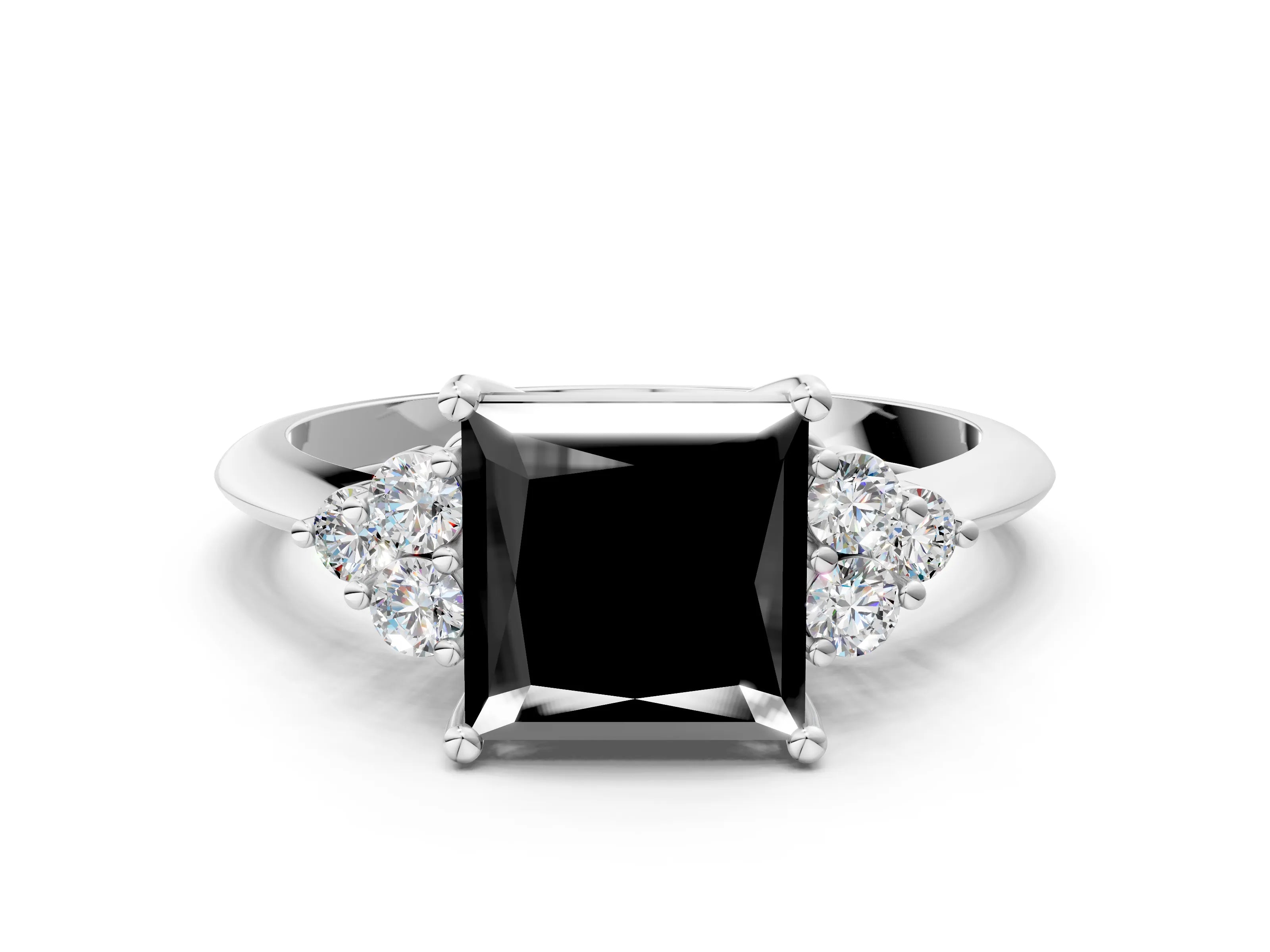 Silver Fancy Black Princess Cut Cut Diamond Cluster Ring with Solitaire Band and Four-Prong Setting_24