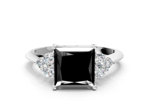 Silver Fancy Black Princess Cut Cut Diamond Cluster Ring with Solitaire Band and Four-Prong Setting_24