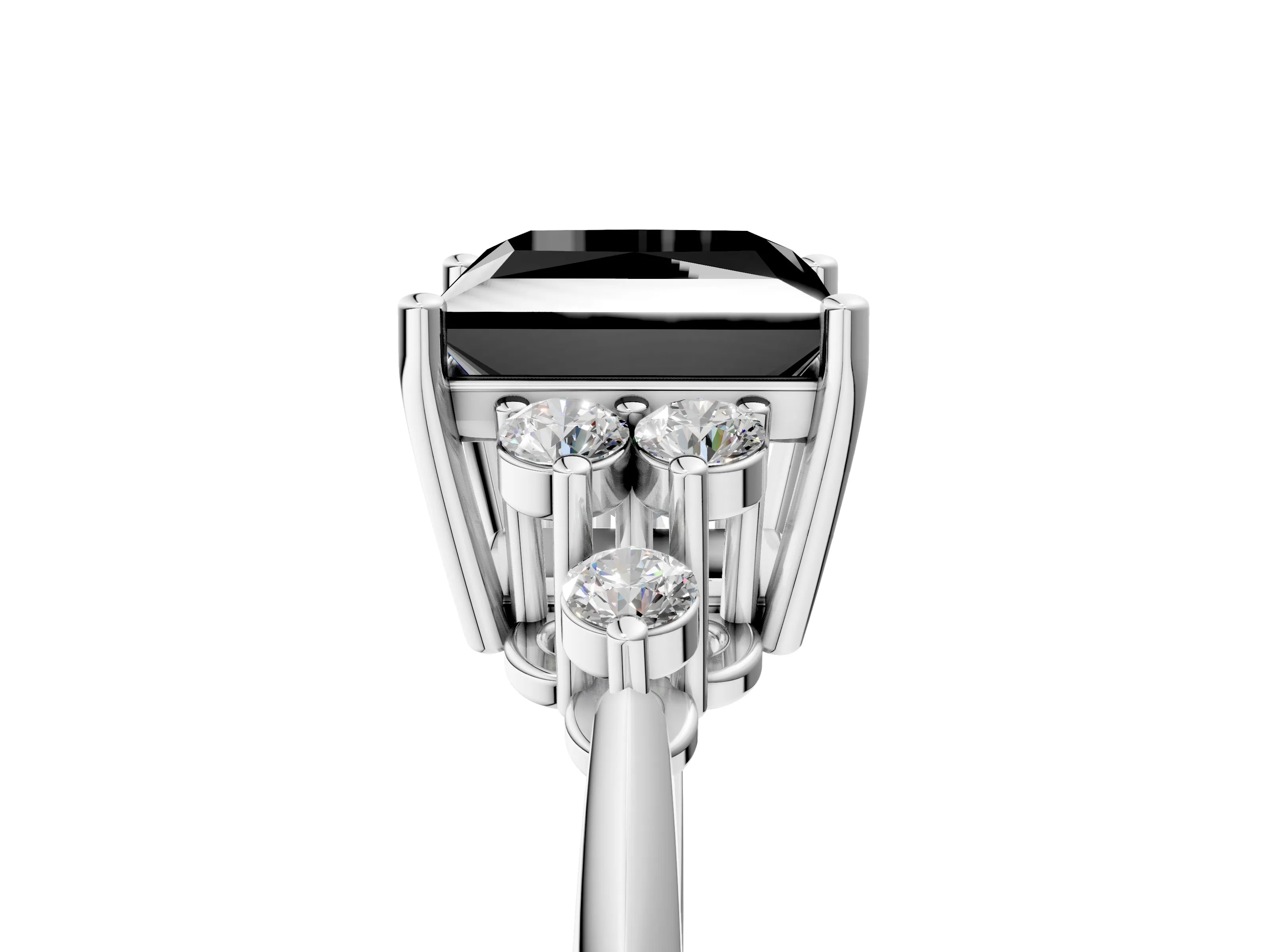 Silver Fancy Black Princess Cut Cut Diamond Cluster Ring with Solitaire Band and Four-Prong Setting_29