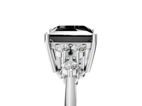Silver Fancy Black Princess Cut Cut Diamond Cluster Ring with Solitaire Band and Four-Prong Setting_29