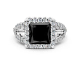 Silver Fancy Black Princess Cut Cut Diamond Halo Engagement Ring with Open Split Pavé Band_6