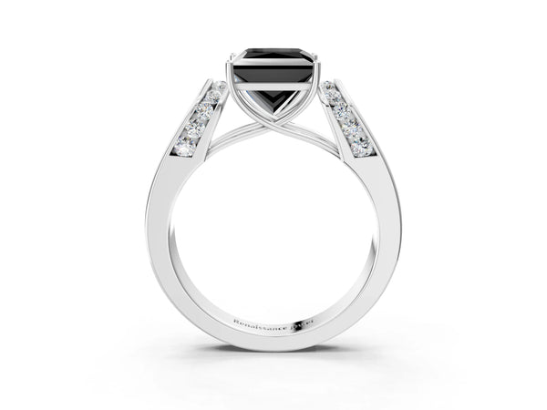 Sterling Silver Princess Cut Channel Set Engagement Ring Setting for Black Center with Wide Band