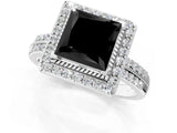 Silver Fancy Black Princess Cut Diamond Double Halo Ring with Split Shank and Four-Prong Setting_7