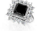 Silver Fancy Black Princess Cut Diamond Floral Double Halo Engagement Ring with Prong Setting_43