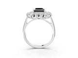 Silver Fancy Black Princess Cut Diamond Floral Double Halo Engagement Ring with Prong Setting_45