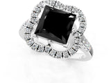 Silver Fancy Black Princess Cut Diamond Floral Halo Split Shank Prong Setting Ring_7