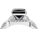 Silver Fancy Black Princess Cut Diamond Halo Ring with Split Shank and Bezel Accents and Four-Prong Setting_10