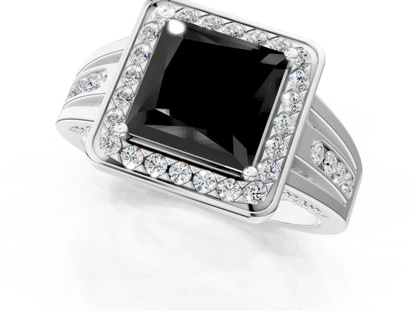 Sterling Silver Princess Cut Channel Set Halo Engagement Ring Setting for Black Center