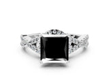 Silver Fancy Black Princess Cut Diamond  Halo Twist Band Solitaire Prong Setting Ring_12