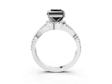 Silver Fancy Black Princess Cut Diamond  Halo Twist Band Solitaire Prong Setting Ring_15