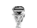 Silver Fancy Black Princess Cut Diamond  Halo Twist Band Solitaire Prong Setting Ring_17