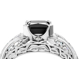 Silver Fancy Black Princess Cut Diamond Pave Art Deco Split Shank Ring with Four-Prong Setting_10