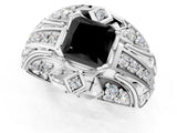 Silver Fancy Black Princess Cut Diamond Pave Art Deco Split Shank Ring with Four-Prong Setting_7