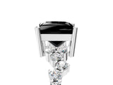 Silver Fancy Black Princess Cut Diamond Scattered Round Accent Ring with Prong Setting_5