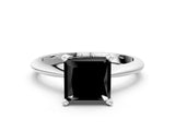 Silver Fancy Black Princess Cut Diamond Solitaire Engagement Ring with Classic Band and Four-Prong Setting_12