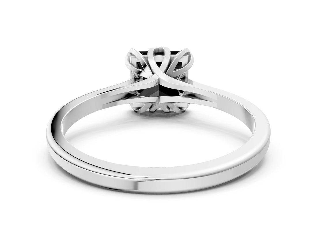Silver Fancy Black Princess Cut Diamond Solitaire Ring with Flower Prong Setting and Classic Band_12