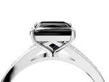 Silver Fancy Black Princess Cut Diamond Solitaire Ring with Pavé Band and Prong Setting_16