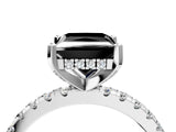 Silver Fancy Black Princess Cut Diamond Solitaire Ring with Round  Pavé Band and Four-Prong Setting_28
