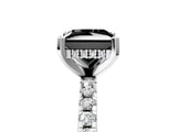 Silver Fancy Black Princess Cut Diamond Solitaire Ring with Round  Pavé Band and Four-Prong Setting_29