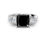 Silver Fancy Black Princess Cut Diamond Three-Stone Engagement Ring with Prong Setting and Pavé Band_6
