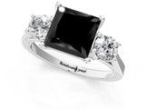 Silver Fancy Black Princess Cut Diamond Three-Stone Engagement Ring with Prong Setting and Pavé Band_7