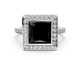 Silver Fancy Black Princess Cut Halo Bezel Diamond Pave Band Ring_6