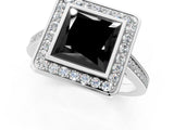 Silver Fancy Black Princess Cut Halo Bezel Diamond Pave Band Ring_7