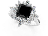 Silver Fancy Black Princess Cut Halo Diamond Cluster Ring with Marquise and Round Stones on a White Gold Band with Prong Setting_1