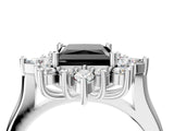 Silver Fancy Black Princess Cut Halo Diamond Cluster Ring with Marquise and Round Stones on a White Gold Band with Prong Setting_4