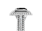 Silver Fancy Black Princess Cut Halo Diamond Ring with Beaded Split Shank and Four-Prong Setting_11