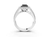 Silver Fancy Black Princess Cut Halo Diamond Ring with Beaded Split Shank and Four-Prong Setting_9