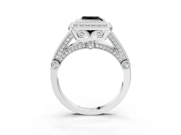 Sterling Silver Princess Cut Vintage Bezel Halo Engagement Ring Setting for Black Center