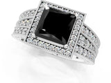 Silver Fancy Black Princess Cut Halo Diamond Split Shank Ring with Prong Setting_12